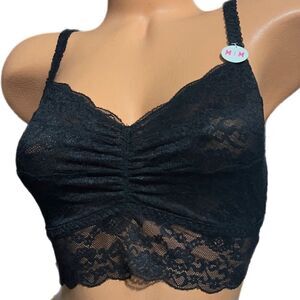 Victoria’s Secret Pink lace Unlined Ruched Front bralette bra black Medium